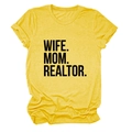Close-up of WIFE MOM REALTOR bold text print on heather yellow cotton t-shirt - Yellow (Black Font)
