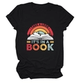 Detail of the vintage rainbow book print on a black cotton short sleeve T-shirt - Black