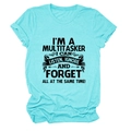 Detail of screen-printed black humor slogan on a bright turquoise cotton t-shirt - Deep Water Blue (Black Print)