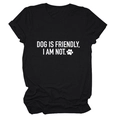 Detail of the crew neck and rolled sleeves on a cotton t-shirt with dog lover slogan - Black (White Font)