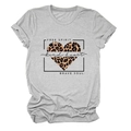 Detail of rolled sleeves and heart leopard print on grey round neck cotton T-shirt - Light Grey (Black Text)