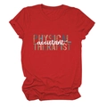 Close-up of Physical Assistant Therapist leopard print typography on red cotton t-shirt - S / Red