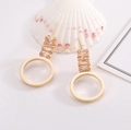 Orecchini pendenti dorati con zirconi rettangolari champagne e cerchi vuoti - Stile tondo cavo color champagne (EH0011177)