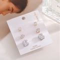 Set di tre paia di orecchini in argento 925 con zirconi rotondi, a cuore e taglio baguette - Set di 3 Paia (Tondo + Cuore + Quadrato)