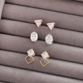 Tre paia di eleganti orecchini a lobo in zircone placcati in oro rosa, argento e oro - Tre Paia Stile Misto (EH0029231)