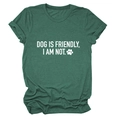 Detail of dark green cotton fabric with DOG IS FRIENDLY I AM NOT text and paw print - Retro Green (White Font)