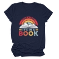 Detailed close-up of rainbow and book print on a navy blue cotton casual t-shirt - Navy Blue