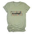 Detail of Physical Assistant Therapist text print on light green short sleeve cotton t-shirt - S / Olive Green