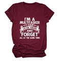 Women's burgundy crew neck T-shirt featuring multitasker quote print in relaxed fit style - Wine Red (White Font)