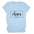 Detail of light blue cotton T-shirt featuring Chosen 1 Peter 2:9 minimalist black print - S / Light Blue (Black Font)