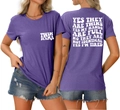 Vue détaillée avant et arrière du t-shirt violet Twin Mama avec slogans drôles - Violet (Police Blanche)