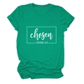 Close-up of grass green cotton T-shirt featuring white Chosen 1 Peter 2:9 graphic print - S / Dark Green (White Font)