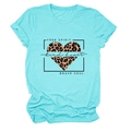 Detail of teal cotton T-shirt featuring a leopard heart and Free Spirit graphic print - Deep Water Blue (Black Text)