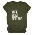 Detail of Wife Mom Realtor text print on olive green cotton short sleeve t-shirt - Army Green (White Font)