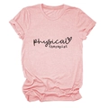 Detail of heather pink cotton t-shirt with black physical therapist print and heart logo - S / Pink (Black Print)
