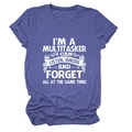 Detail of round neck and snowflake texture on the purple multitasker slogan t-shirt - Vintage Blue (White Print)
