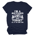 Navy blue crewneck T-shirt with white Multitasker quote print on soft cotton fabric - Navy Blue (White Print)