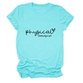 Detail view of lake blue physical therapist t-shirt featuring artistic print and heart icon - S / Deep Water Blue (Black Font)
