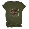 Close-up of leopard print heart graphic and slogan on army green cotton T-shirt - Army Green (White Text)