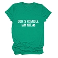 Close-up of green crew neck T-shirt with white Dog Is Friendly slogan print - Dark Green (White Font)