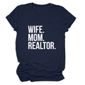 Close-up of navy blue T-shirt featuring bold white Wife Mom Realtor text print - Navy Blue (White Font)