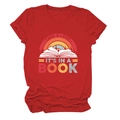 Detail of red t-shirt showing the vintage book and forest graphic with slogan print - Red