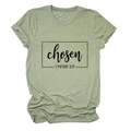 Detailed flat lay of heather green cotton T-shirt with black chosen print and verse reference - S / Olive Green (Black Font)