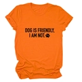 Detail of orange t-shirt collar and DOG IS FRIENDLY print with dog paw graphic - Orange (Black Font)