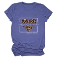 Detail of leopard print heart and motivational text on purple short sleeve t-shirt - Retro Blue (White Text)