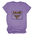 Detailed flat lay of purple cotton T-shirt with leopard print heart and slogans - Purple (Black Text)