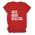 Detail of red crew neck cotton T-shirt featuring white bold WIFE MOM REALTOR lettering - Red (White Font)