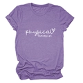 Detail of purple cotton T-shirt featuring Physical Therapist handwritten print and heart - S / Purple (White Font)