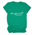 Detail of physical therapist text and heart graphic on green cotton blend T-shirt - S / Dark Green (White Font)