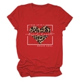 Detail of red cotton T-shirt featuring leopard print heart and inspirational slogans - Red (White Text)