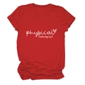 Detail of red cotton t-shirt featuring white physical therapist text and heart print - S / Red (White Font)