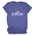 Detail of soft purple heather fabric with 'I PUT MY BOOK DOWN' print on casual T-shirt - S / Retro Blue (White Font)