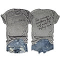 Front and back view of grey cotton T-shirt with inspirational quote and denim shorts - Dark Gray (Black Print)