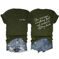 Flat lay of olive green graphic T-shirt and distressed denim shorts with back view - Army Green (White Print)