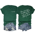 Front and back detail of dark green cotton T-shirt with 'I am She' inspirational text - Retro Green (White Print)
