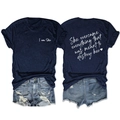 Close-up of navy blue T-shirt with 'She overcame everything' back print and denim shorts - Navy Blue (White Print)