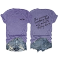 Women's purple t-shirt with 'She Overcame' text and distressed denim shorts set - Purple (Black Print)