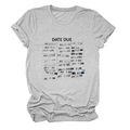 Detail of light gray cotton t-shirt with vintage Date Due library card graphic print - S / Light Gray