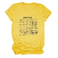Detail of soft yellow cotton t-shirt with vintage black Date Due library card print - S / Yellow