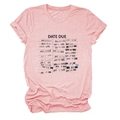 Pink crew neck T-shirt with vintage DATE DUE library stamp print on white background - S / Pink