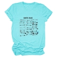 Detail of teal short sleeve T-shirt featuring a vintage library card Date Due graphic - S / Lake Blue