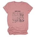 Detailed view of dust pink T-shirt featuring vintage date due library card print detail - S / Dried Rose