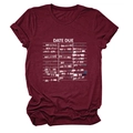 Detail of burgundy cotton T-shirt featuring vintage Date Due library card graphic print - S / Burgundy