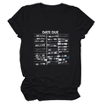 Detailed flat lay of black cotton T-shirt featuring vintage white date due library print - S / Black