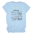 Detail of light blue t-shirt featuring a retro DATE DUE library card print design - S / Light Blue