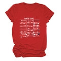 Detailed view of the red cotton T-shirt featuring a retro Date Due library card print - S / Red